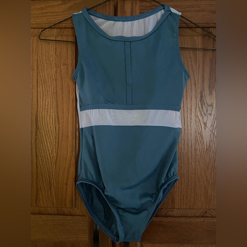 Dance Leotard Girls Size Medium Blue w/ White
Mesh